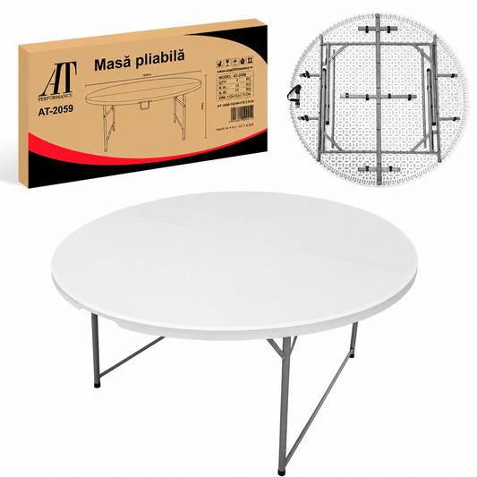 Masă Rotundă Pliabilă 150 cm, HDPE Profesional, 400 kg, pentru Evenimente și Catering