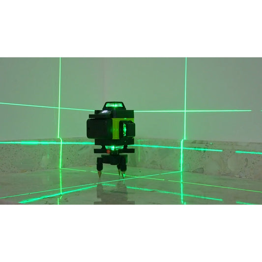 Nivela Laser 4D cu 16 Linii, Autonivelare, 2 Acumulatori, Lumina Verde, Trepied 150 cm, Telecomandă, Platformă Ridicare, Profesională