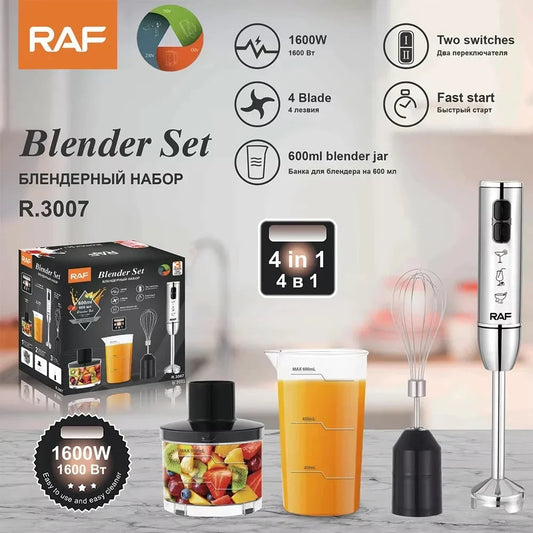Blender RAF R3007, 4 In 1, 1600W, Cu Recipient De 500ml, Vas De 600ml, Tel Si Lame Din Otel, 2 Viteze