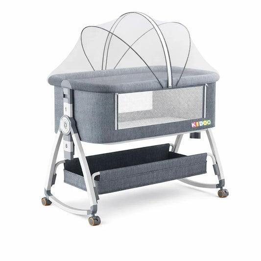 Pat portabil pentru bebeluși KIDOO ,3 în 1 cu saltea confortabilă, înălțime reglabilă, roți și pliere ușoară – ideal pentru nou-născuți