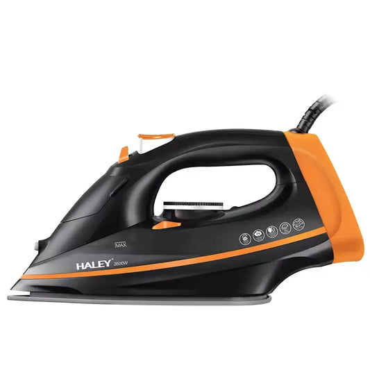 Fier de călcat cu abur HALEY HY-2053, 2600W, Talpă ceramică, Rezervor 350ml, Funcție Abur Vertical, Auto-curățare, Anti-Picurare, Negru/Portocaliu