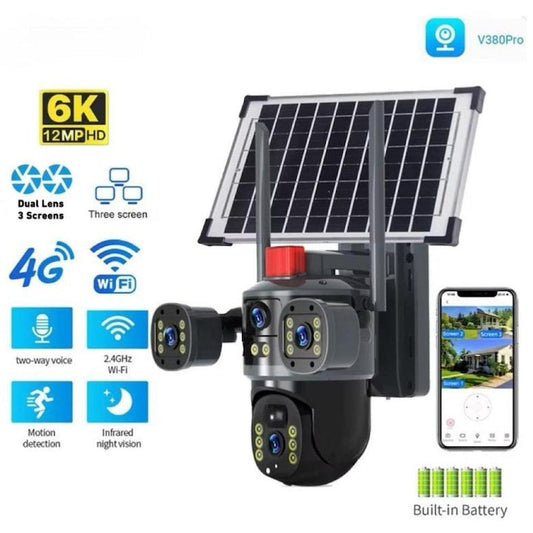 Cameră solară 4k, conexiune 4G , 12 MP Ultra HD , 4 lentile, Zoom 10X, vedere nocturnă color, Panou 7.5W