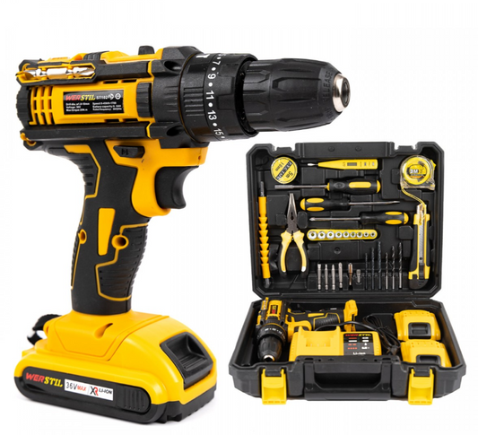 TRUSA BORMASINA CU 2 ACUMULATORI 48V 5AH, AUTOFILETANTA CU PERCUTIE CU 30 DE ACCESORII