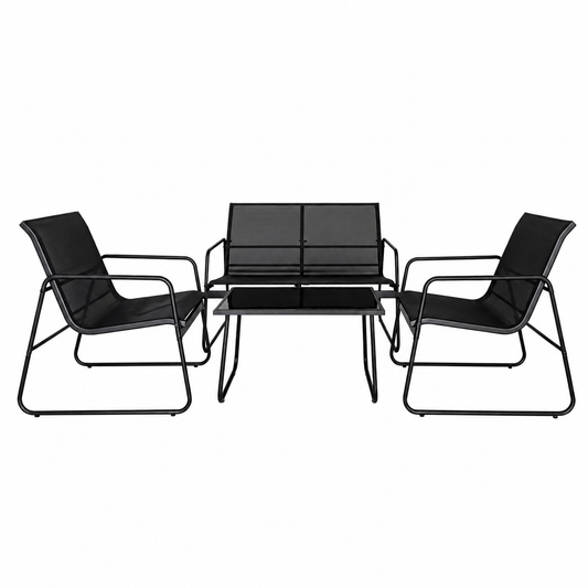 Set Mobilier Grădină AT PERFORMANCE® 4 Piese, Canapea 2 Locuri + 2 Fotolii + Măsuță, Cadru Metalic