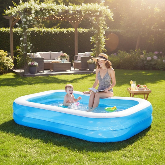 PISCINA GONFLABILA FAMILY 200X120X40 CM – 2 INELE, PVC REZISTENT, DISTRACTIE VARA PENTRU COPII SI FAMILIE