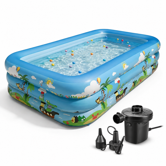 PISCINA GONFLABILA FAMILIALA PLUS POMPA | 210 X 135 X 54 CM | 3 INELE REZISTENTE | PVC DURABIL | PENTRU CURTE SI GRADINA